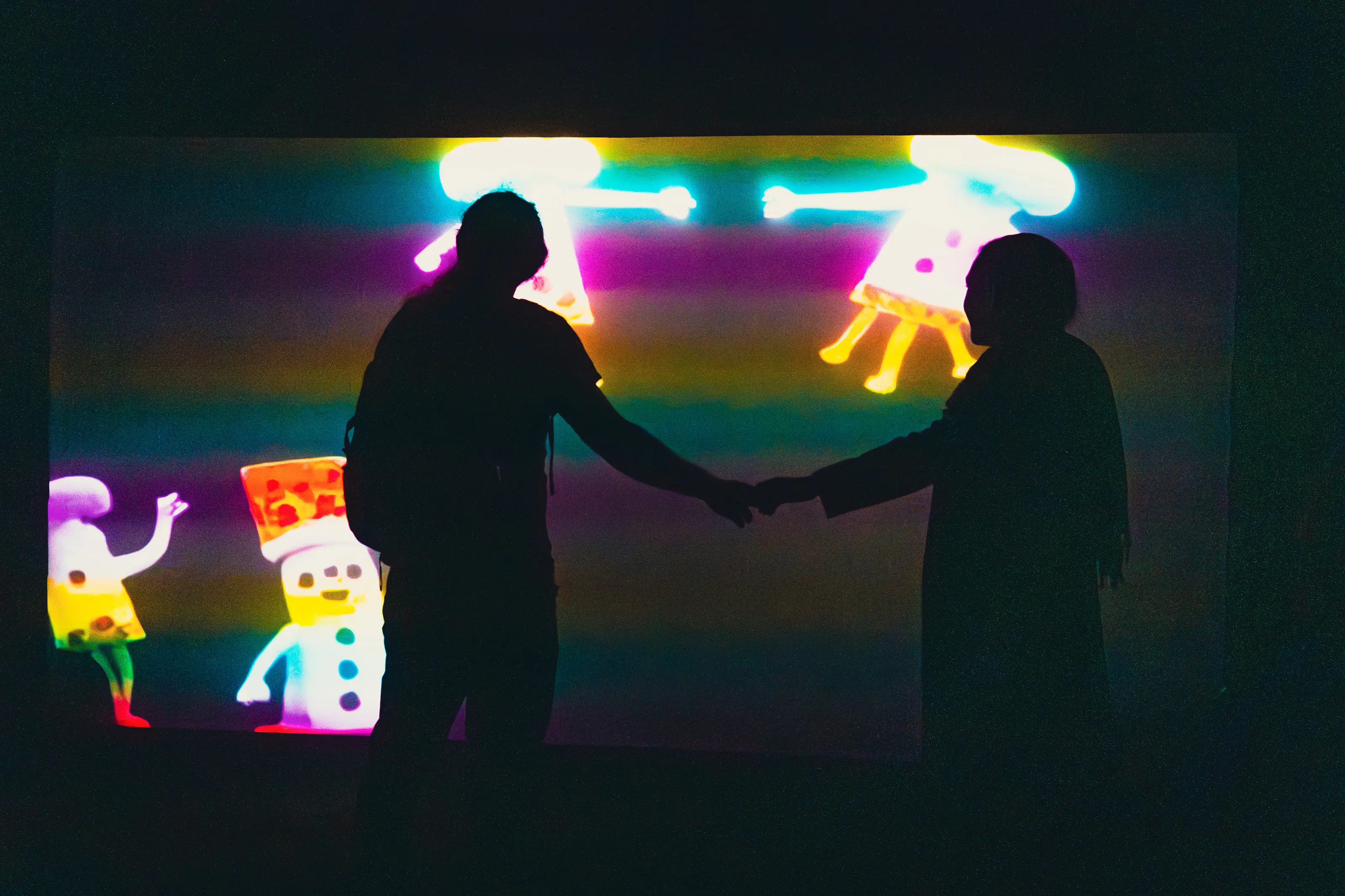 Opening event moment showing visitors testing different prompts and reacting to live generative results